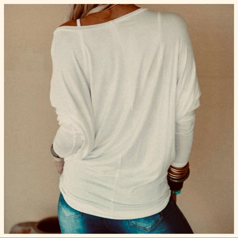CREAM DOLMAN BOATNECK 3/4 SLEEVES TUNIC TOP - Picture 3 of 11